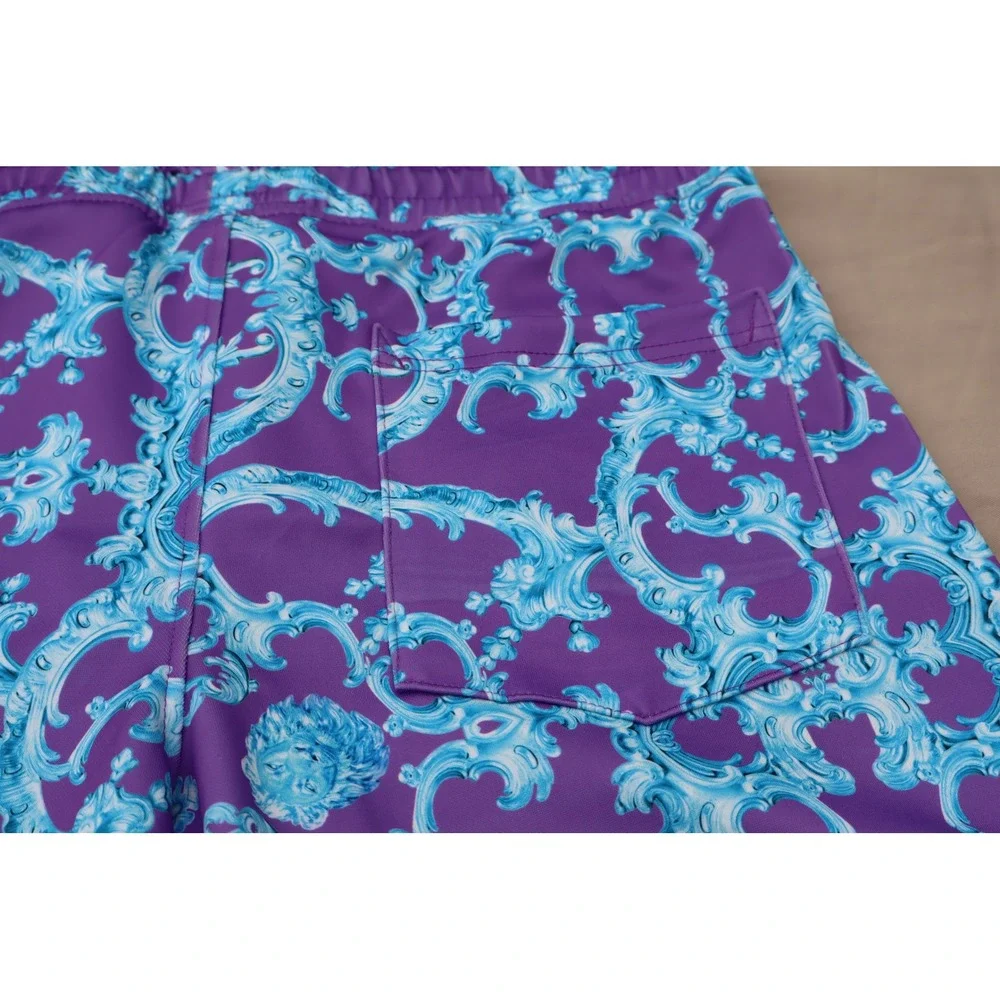 Baroque Gold by Drill Clothing Co Purple Cyan Lion Print Swim Trunks Mens Medium